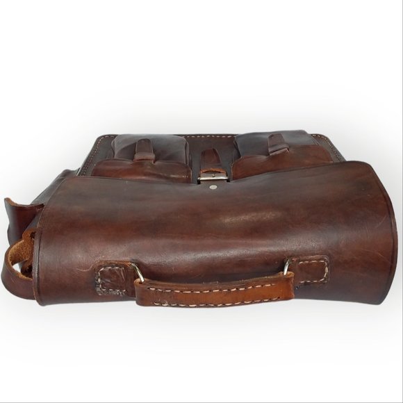 Vintage Leather Messenger Laptop Crossbody Bag Rawhide Brown Old World Large - Picture 8 of 12